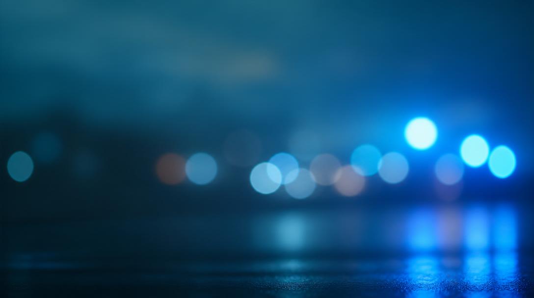 Abstract blue emergency lights at dusk, softly blurred